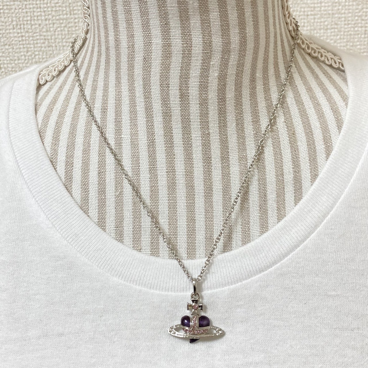 Vivienne Westwood Necklace Diamante Heart Silver Purple TOP 2.5cm NO BOX