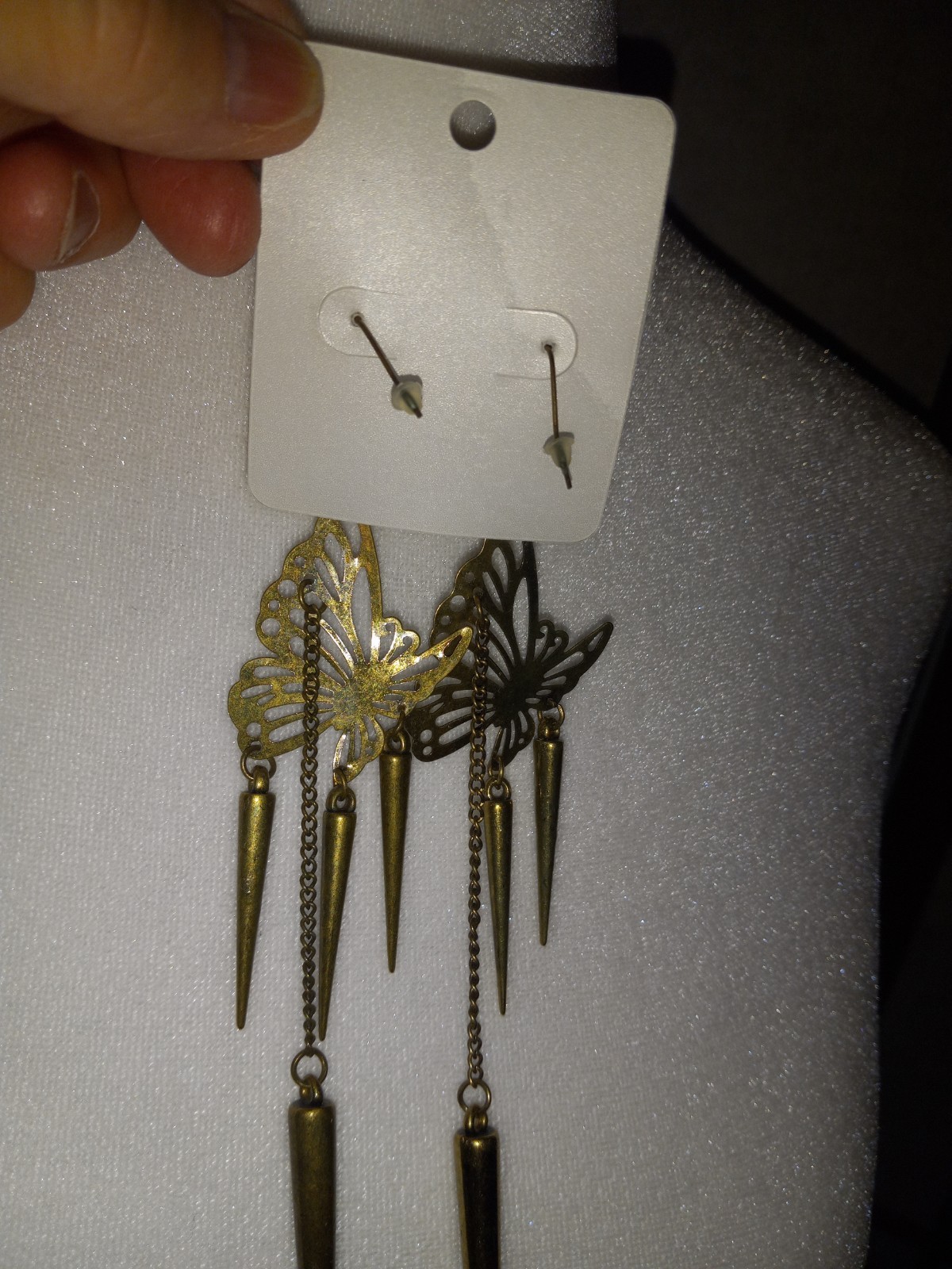 31 Jewelry Lead And Nickel Free Dangle Bronze Tone Butterfly & Spikes Earrings