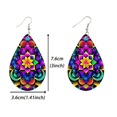 12 Pairs Fashion Boho Flower Pattern Design Water Drop Dangle Earrings Women New