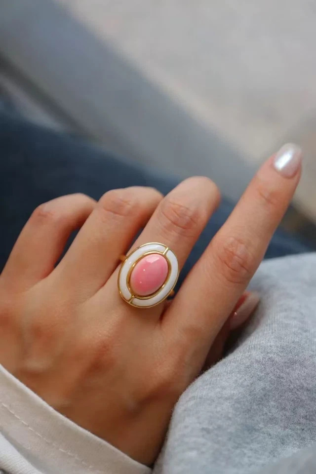 huge 15-16 mm cnatural pink conch pearl ring 925s
