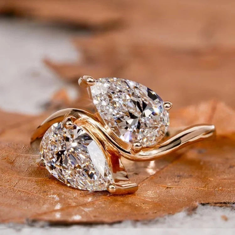 2Ct Pear Cut Lab Created Diamond Engagement Toi Moi Ring 14K Yellow Gold Plated