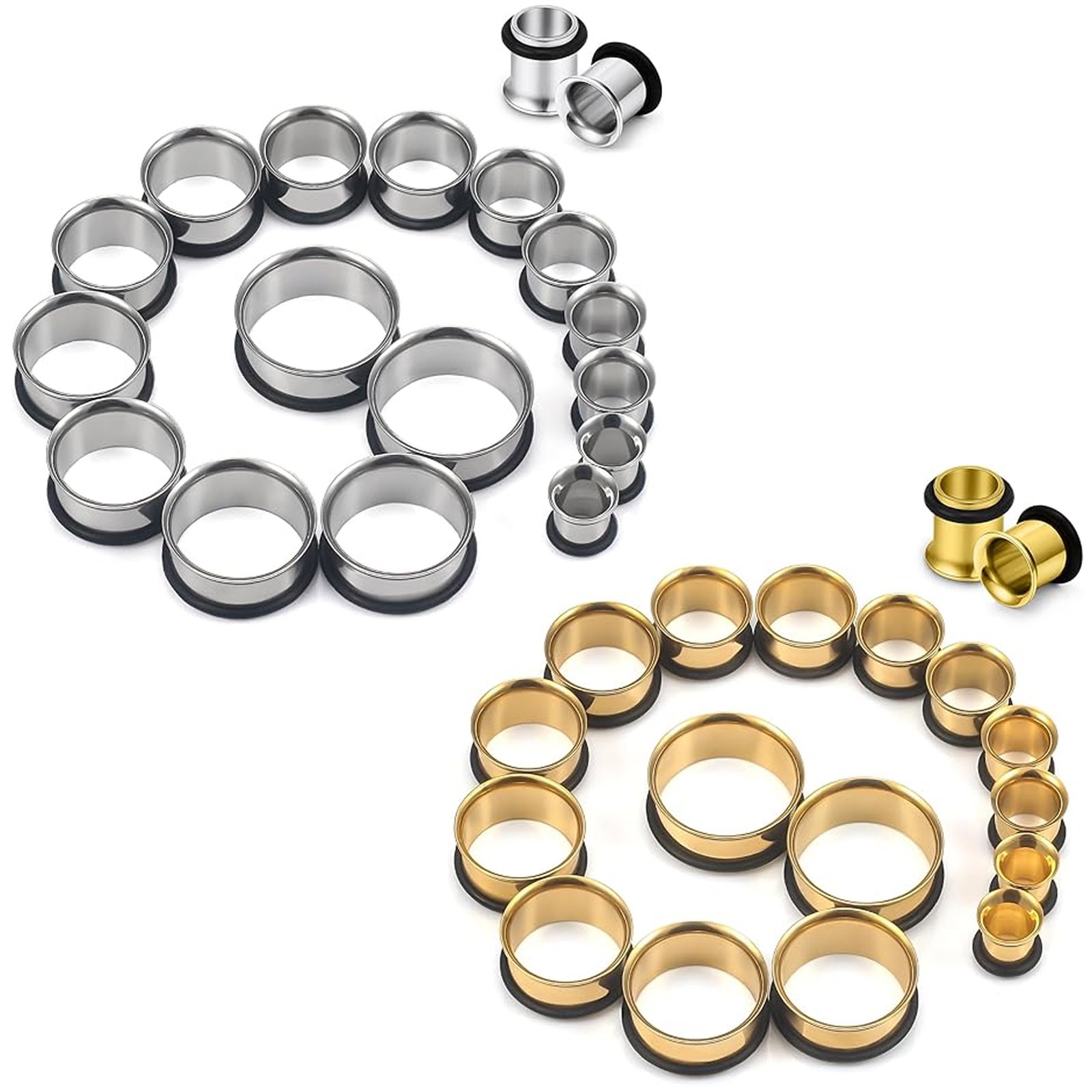 8 Pairs Single Flare Hollow Flesh Tunnels Ear Gauge Plug O Ring Piercing 6G-5/8″