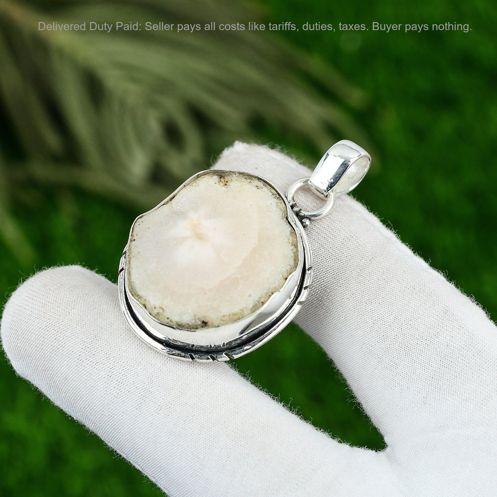 Pentagon Natural Solar Moss Opal Bezel Wedding Unique Pendant Jewelry 925 Silver