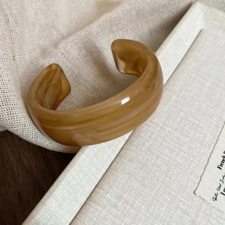 Acrylic Resin Open Cuff Bangle Women Irregular Round Layered Strand Jewelry