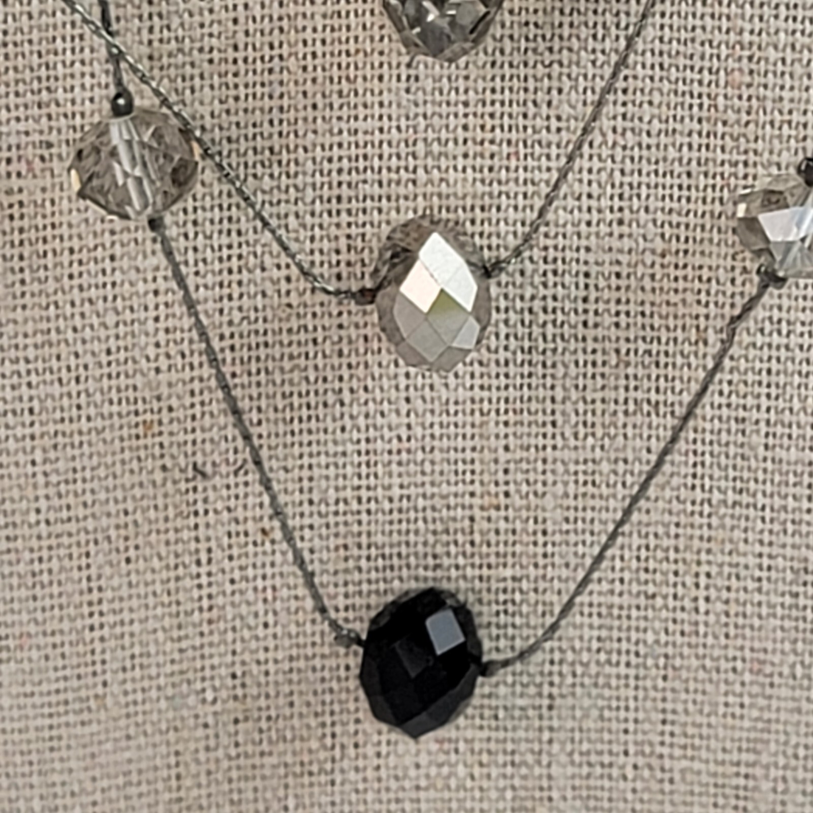 Ali Khan New York Gunmetal-Tone Black And Clear Beads Station Necklace 20 Inch