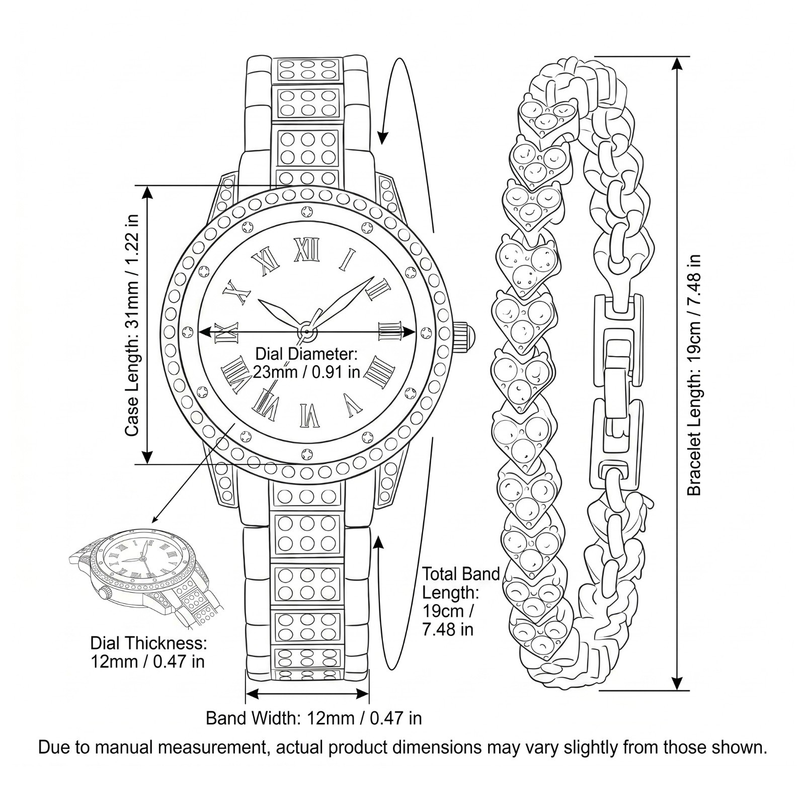 [US STOCK] Luxury Crystal Women Watch Bracelet Set Iced Out Diamond Quartz Gift