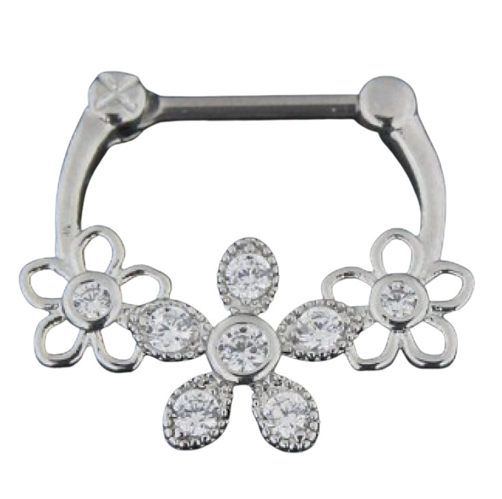 Daisy Flower Septum Floral CZ Piercing Clicker 16g (1.2mm) 316L Surgical Steel
