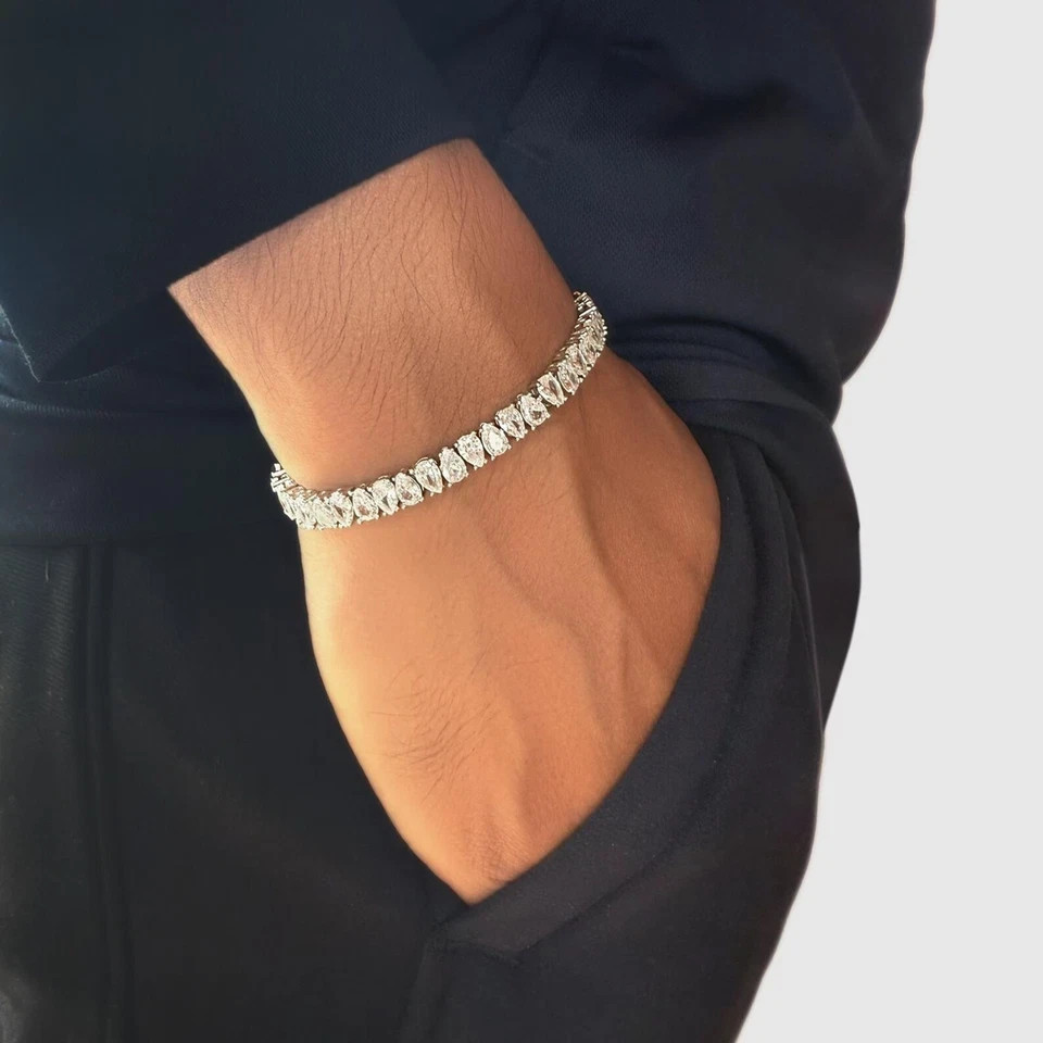 Daughter Gift! Pear Lab Grown Diamond Women’s Tennis Bracelet 18.5 in 14k Gold