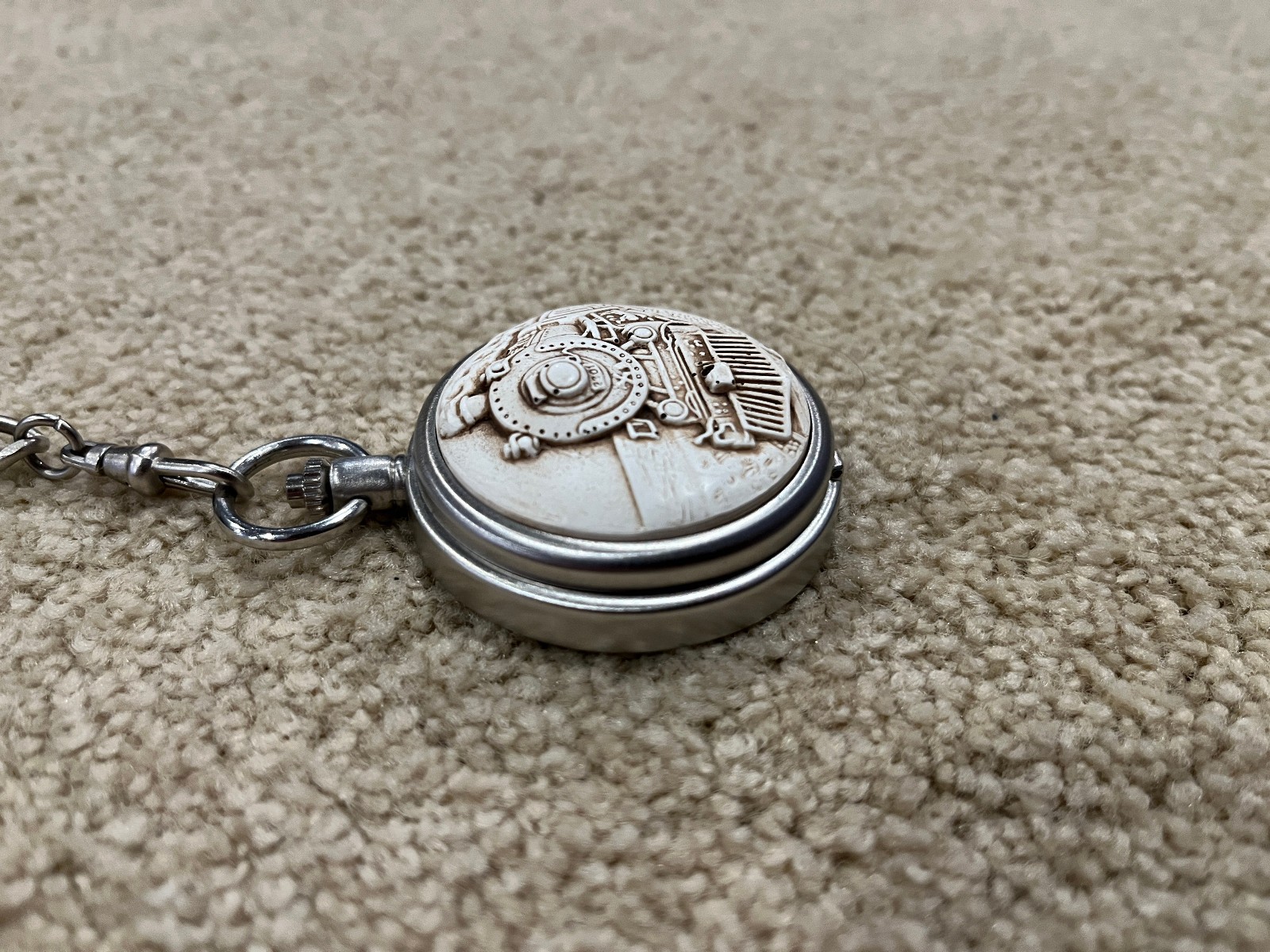 Cedar Creek Railroad Train Pocket Watch Quartz Japan Movement NEEDS BATTERY