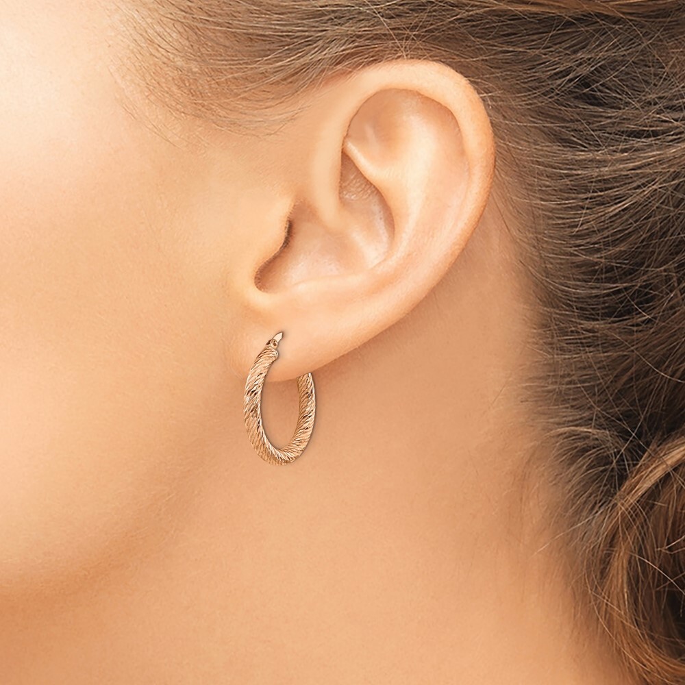 22.5mm 14k 3mm Polished Rose Gold Diamond-cut Round Hoop Earrings