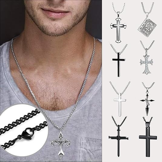 Collar con colgante de cruz de plata para hombre y mujer cadena acero inoxidable
