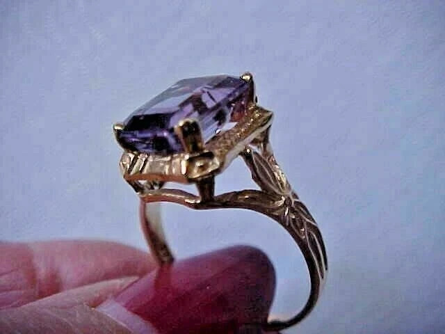 3Ct Emerald Cut Purple Amethyst Solitaire Engagement Ring 14K Yellow Gold Plated