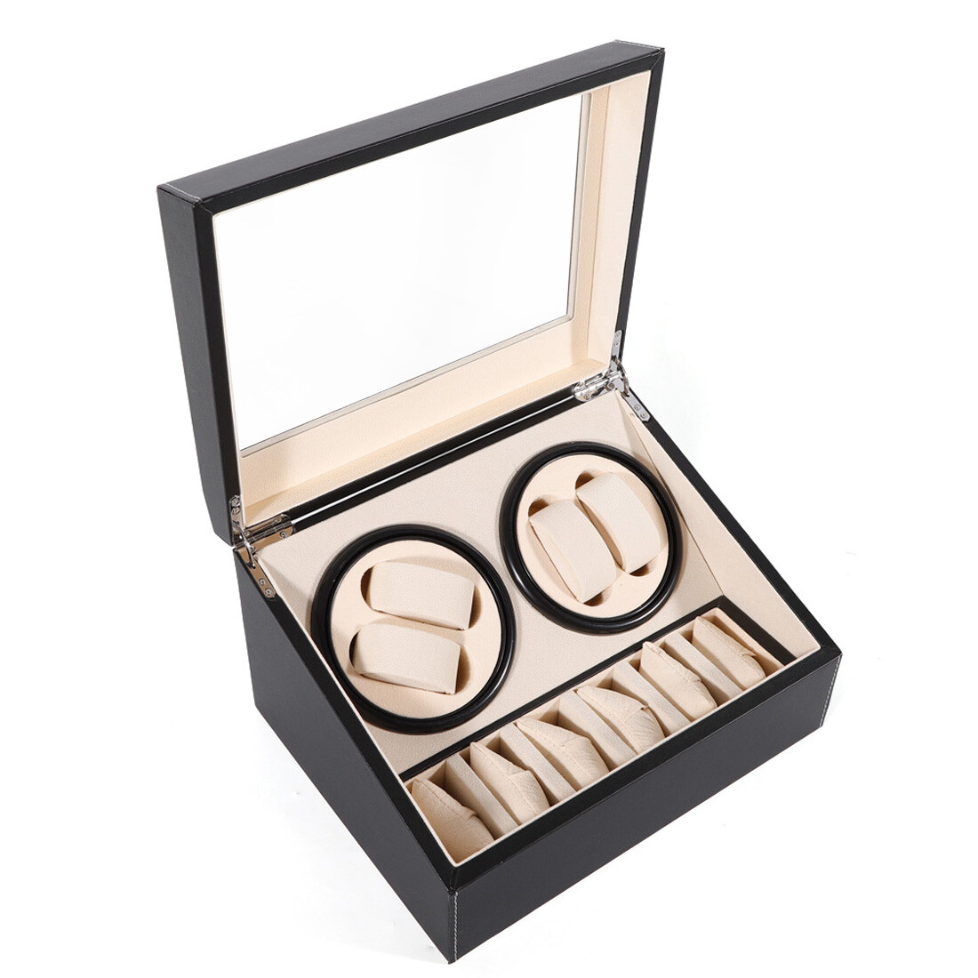 4+6 Automatic Rotation Watch Winder Display Case Wooden Storage Box US