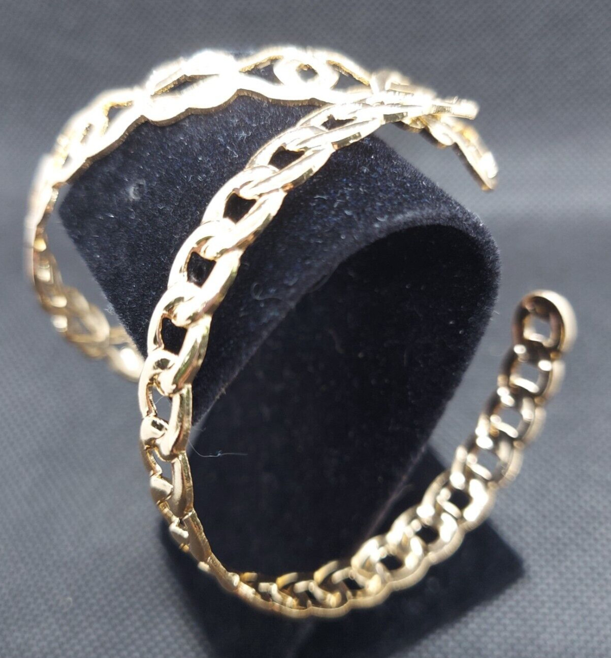 Pair of Lightweight Gold Tone Cuff Bracelets Adjustable