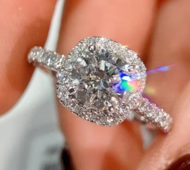 14k White Gold 1.00CT Cushion Lab Grown/CVD Diamond Solitaire Women Gift For Her