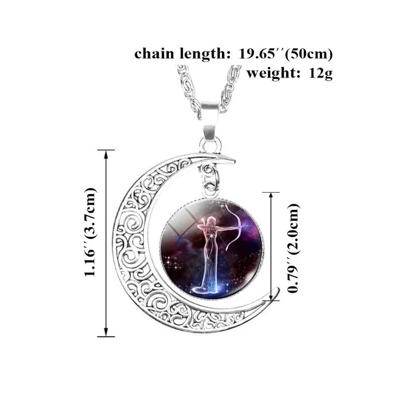 Moon Shaped Zodiac Sign Necklace Horoscope Astrological Pendant with 17″ Chain