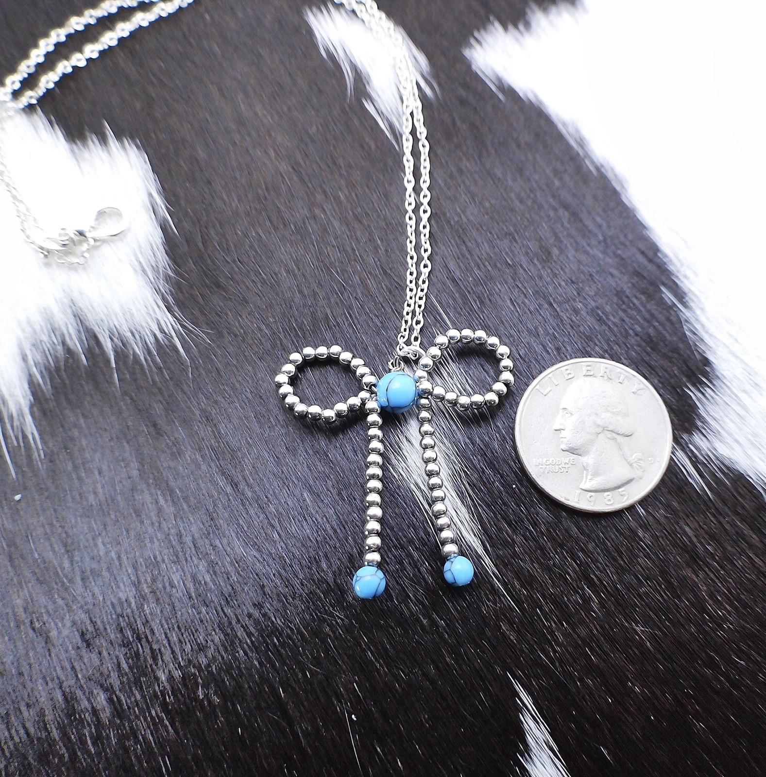 925 Sterling Silver Western Bow Necklace Turquoise Cowgirl Bow Pendant Necklace