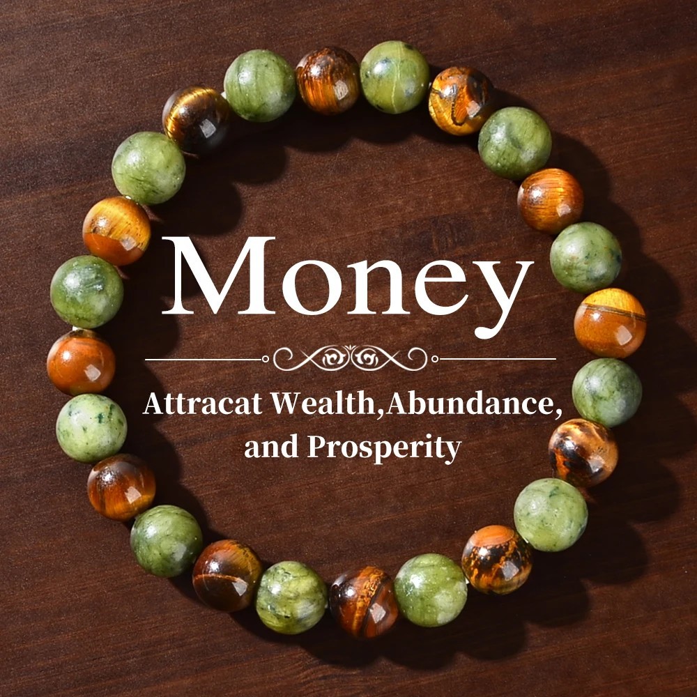 Natural Stone Beaded Bracelet Anxiety Relief Spiritual Protection Money Unisex