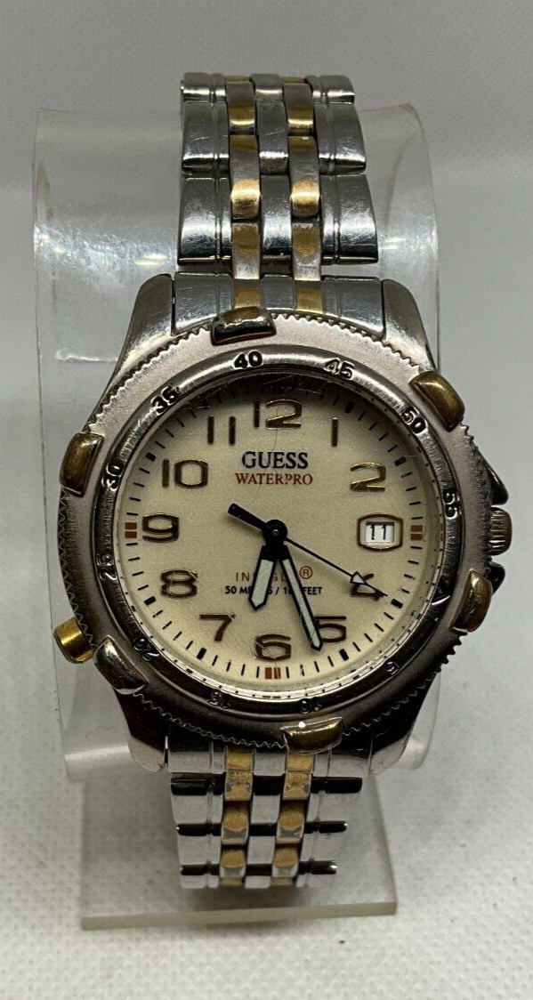 Vintage Guess Waterpro mens watch with date, some normal wear and use, runs good