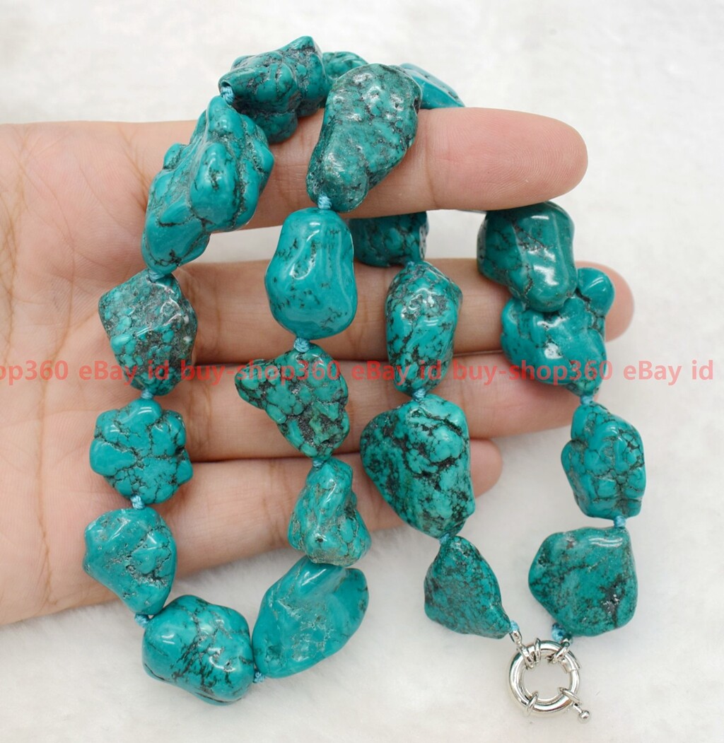 New Genuine Natural 15-20mm Blue Turquoise Gemstone Irregular Beads Necklace 18″