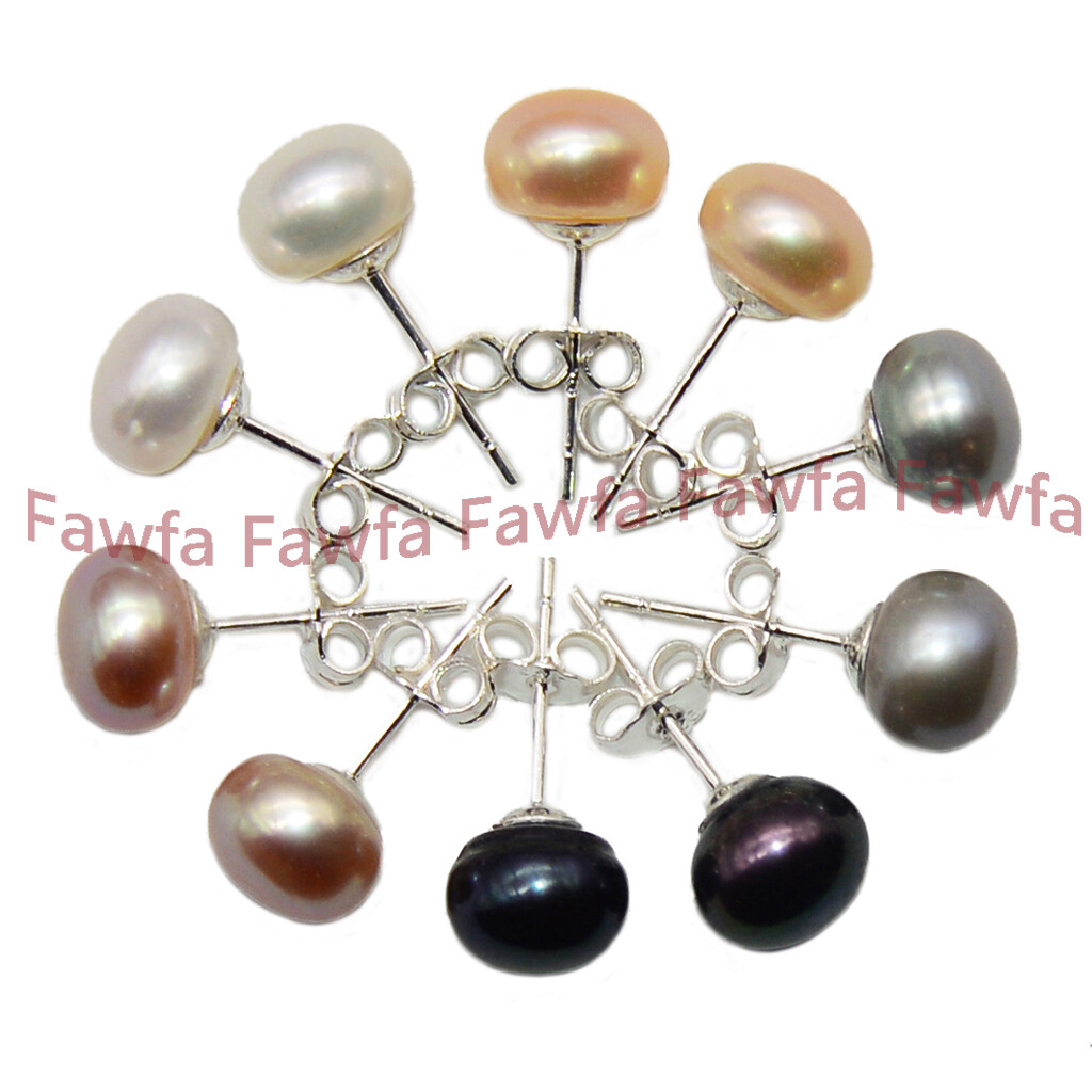 Wholesale Natural Genuine Multicolor Akoya Freshwater Pearl Silver Stud Earrings