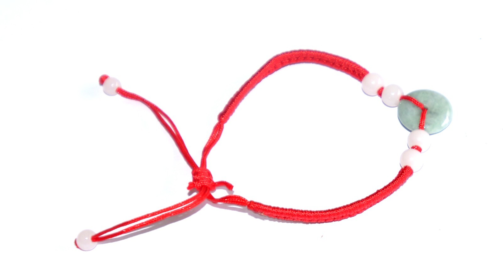 Macrame Friendship Adjustable Red Cord Feng Shui Jade Bi Disc Charm Bracelet