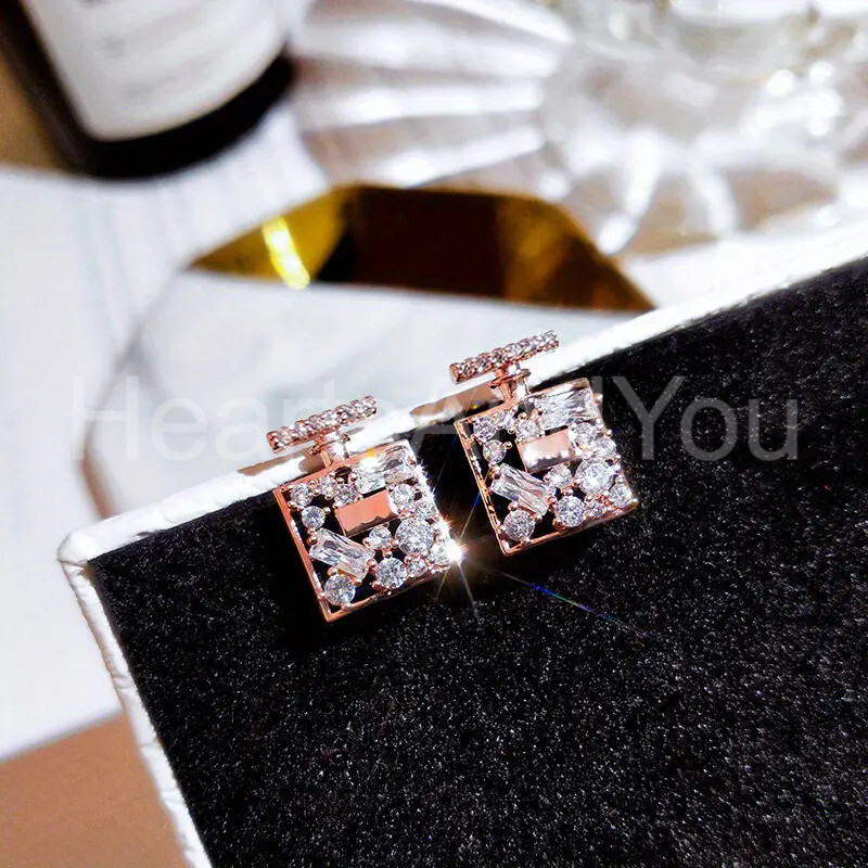 1ct Round Baguette Moissanite Square Geometric Stud Earring 9K White Gold Plated