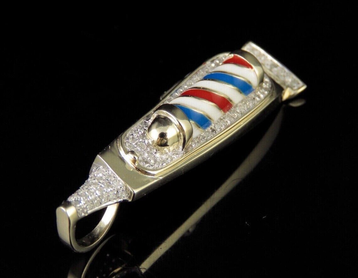1Ct Round Cut Diamond Barber Pole Clipper Pendant 14K Yellow Gold Plated 18″