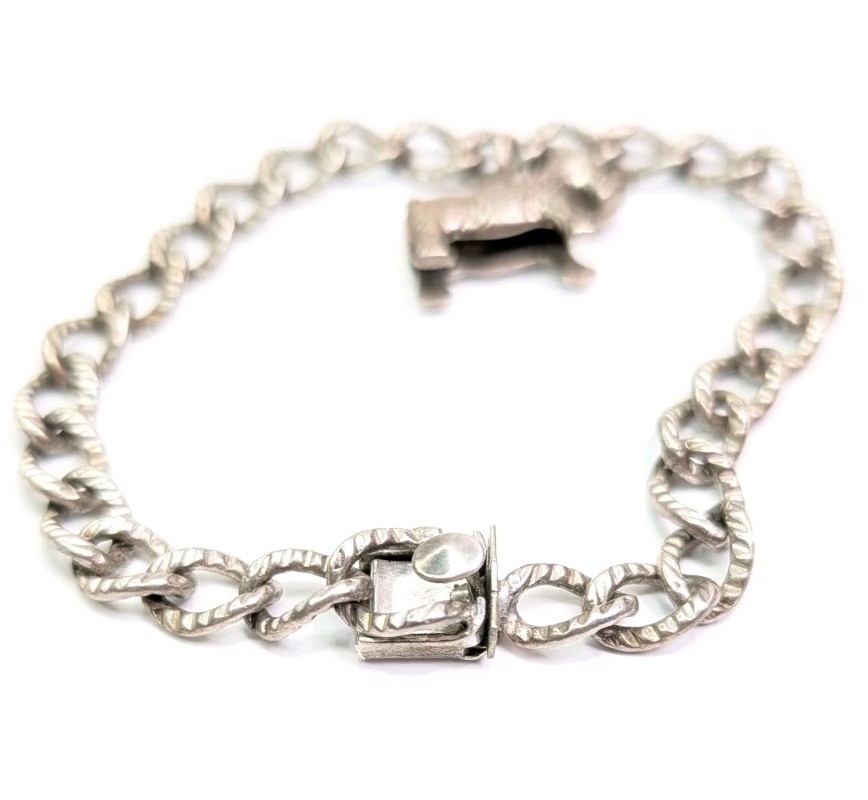 Automade Sterling Silver Charm Bracelet Push Lock Clasp 7-3/4 Inch Scottie Dog