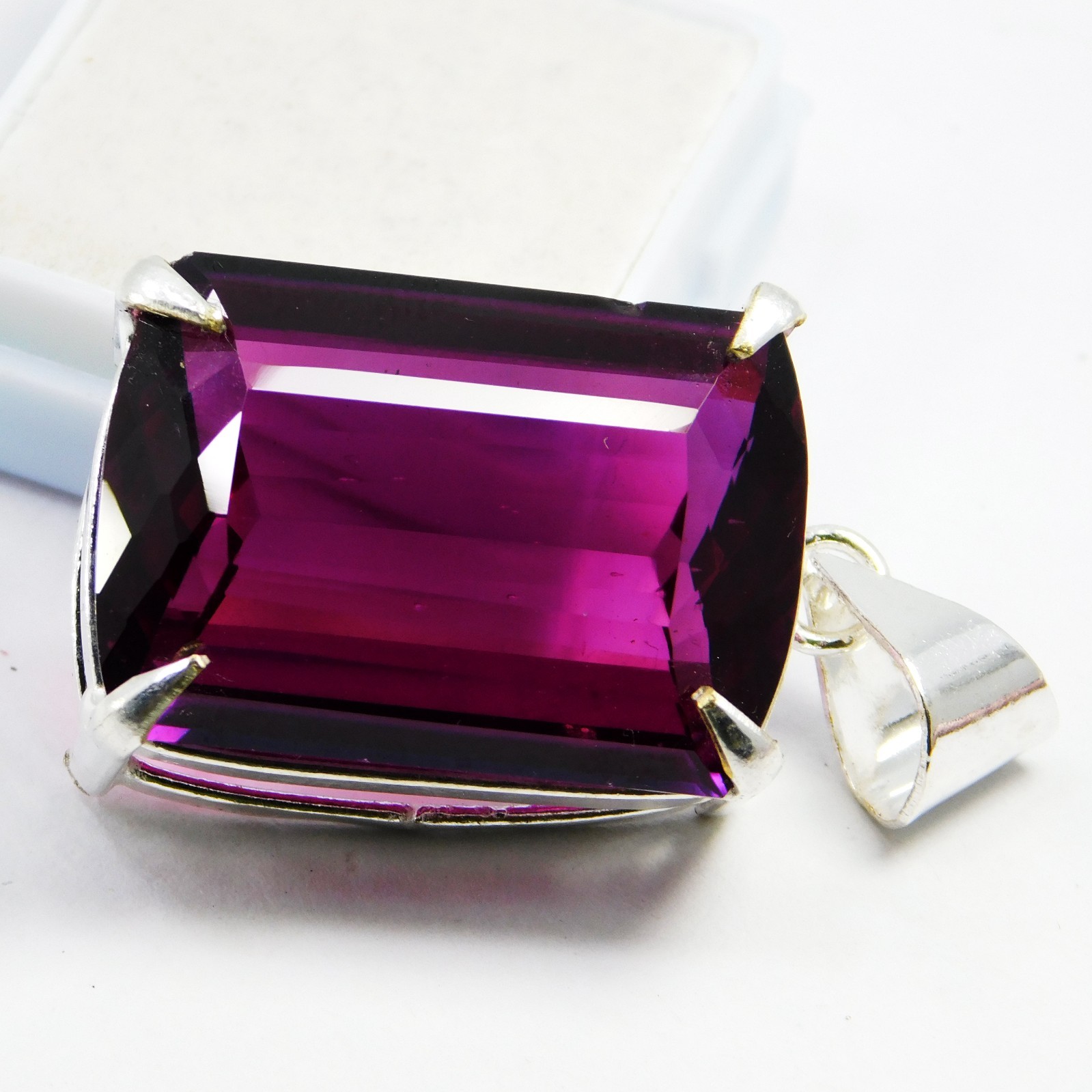 Natural Rubellite Tourmaline Pendant 72.70 Ct Baguette Cut 925 Silver Gemstone