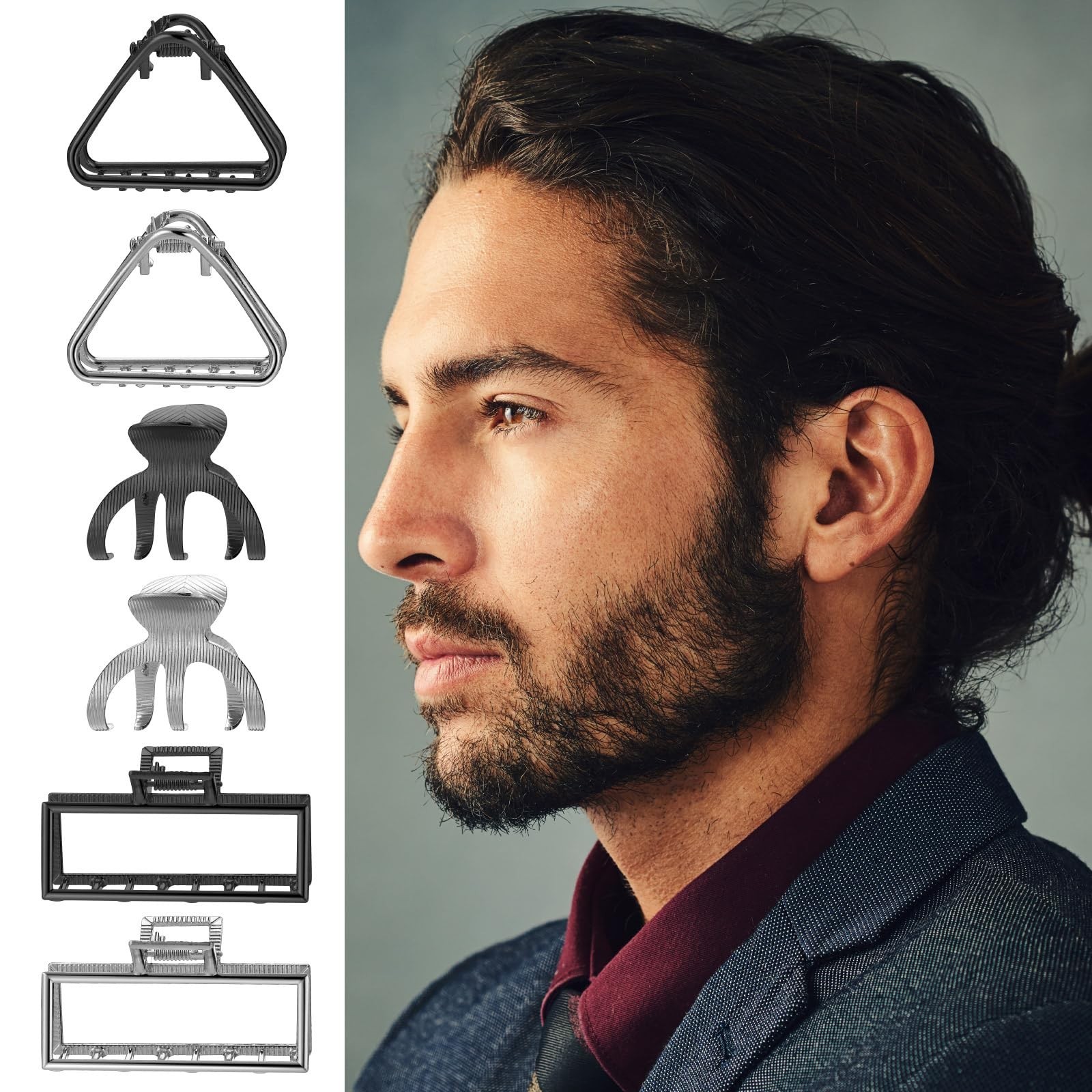 6 Pieces Men Metal Hair Claw Clips Non Slip Metal Hair Clips for Men Strong A…