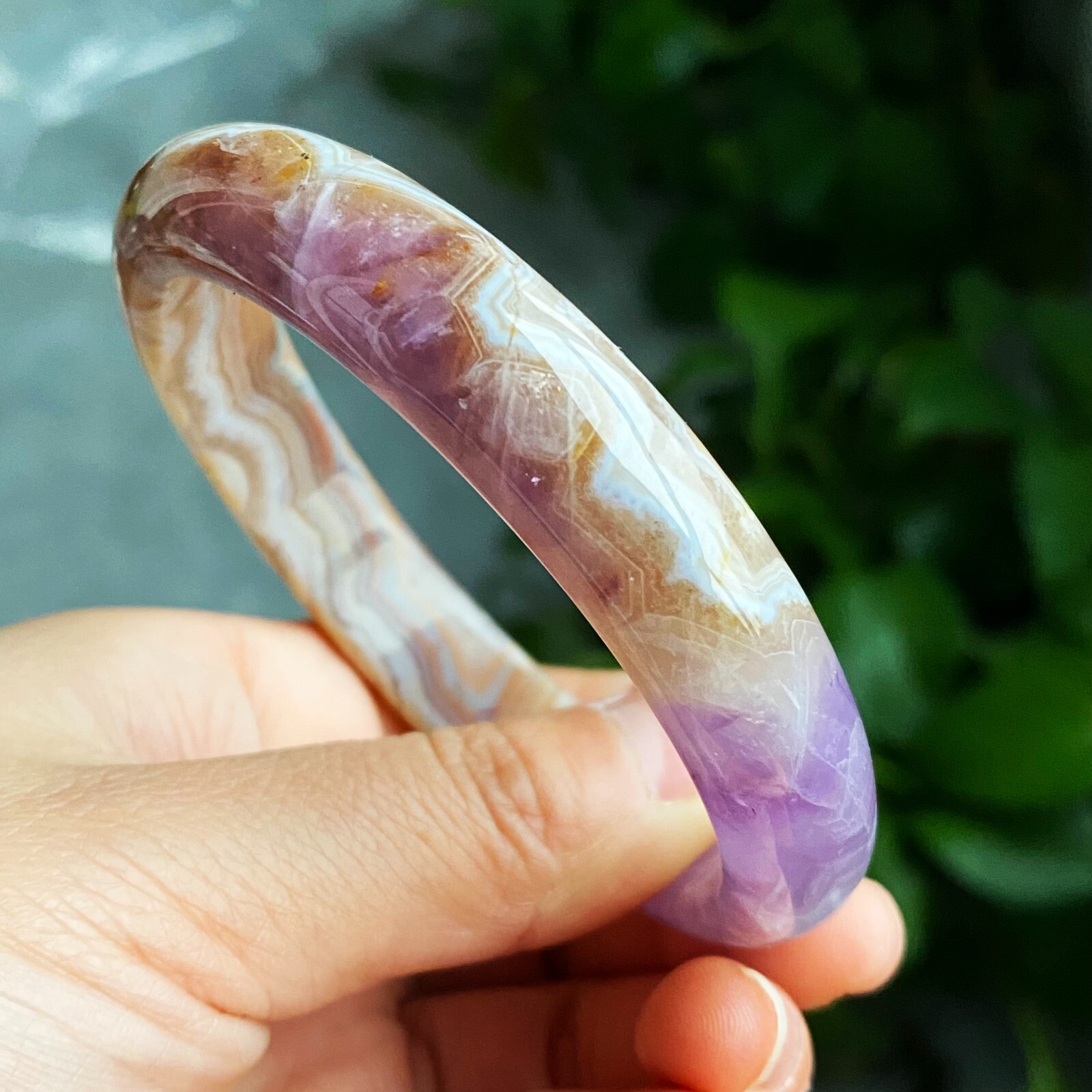 61mm Natural Rare Amethyst Agate Crystal Gemstone Bangle C9
