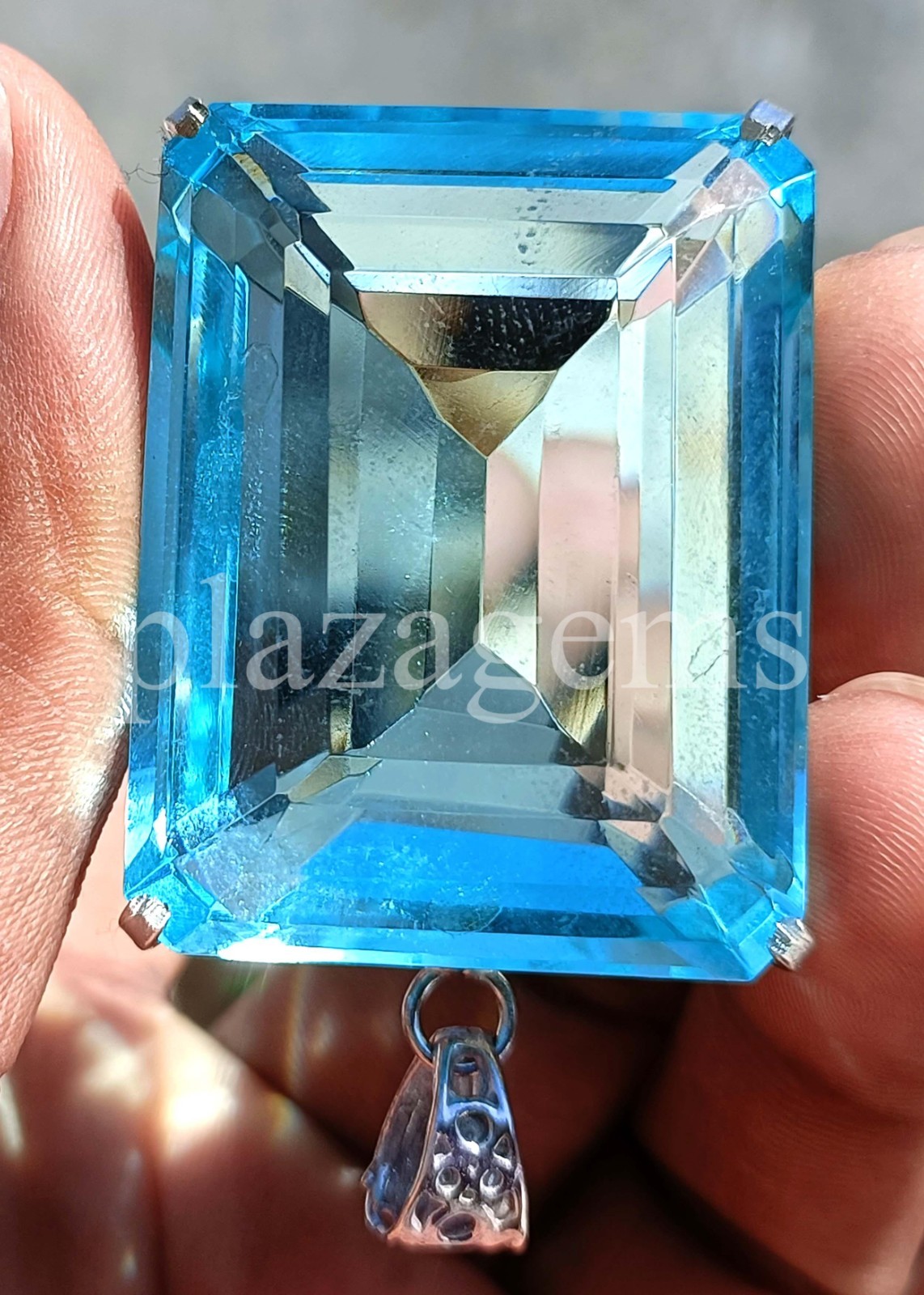 240 Ct Natural Sky-Blue Aquamarine Emerald Cut EGL Pendant 925 Silver Chain 6MGU