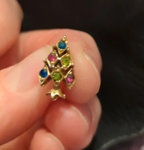Single Pierced Earring Yellow Gold Plated Multi Gemstone TREE