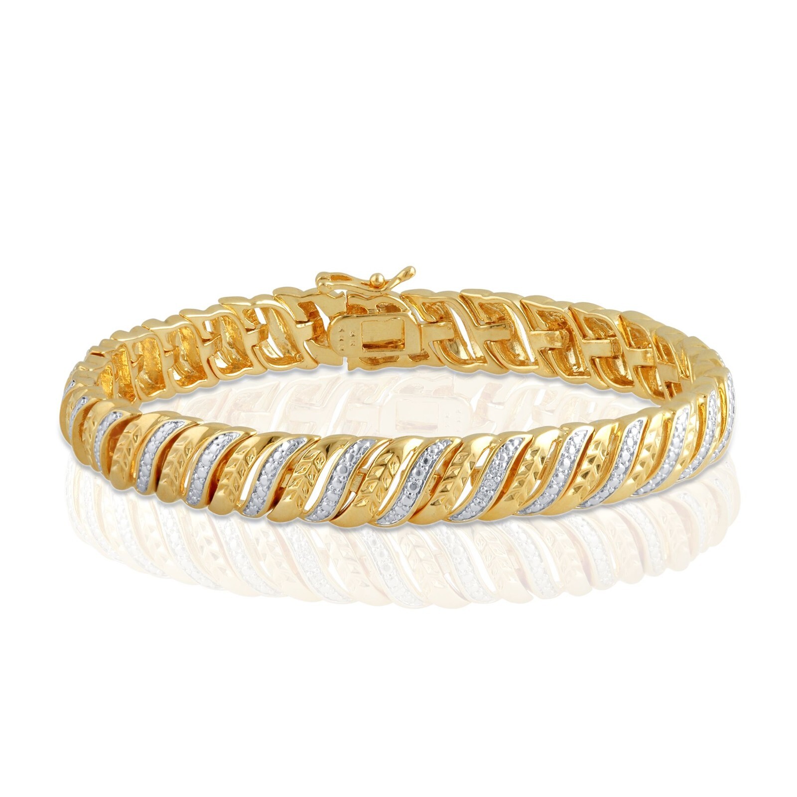 14K Yellow Gold over Brass Diamond Accent Bracelet (Leaf, Elephant, S Design)