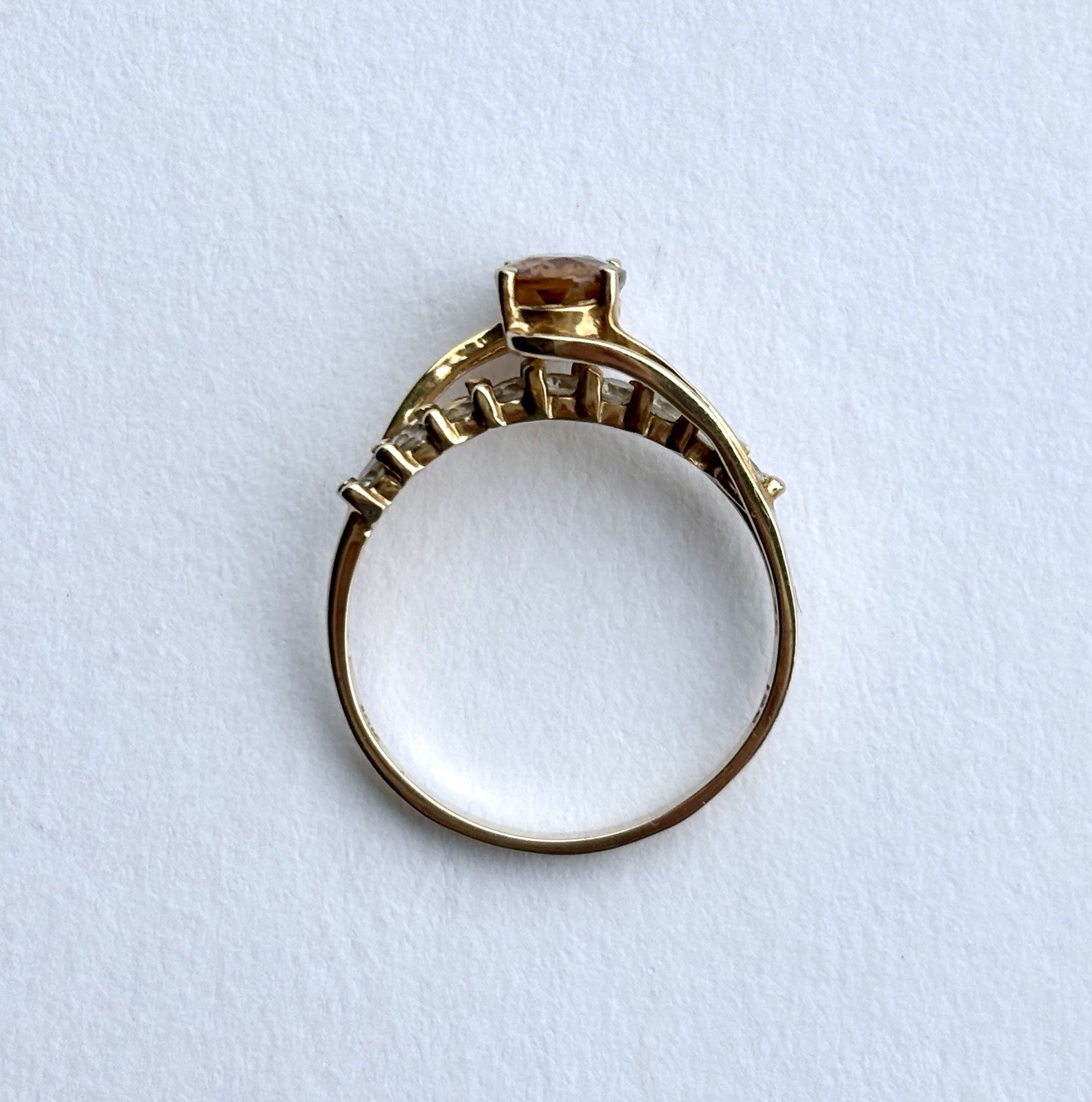Beautiful Citrine & Diamond Ring in 10k Solid Gold, Size 9.5, Signed ISG