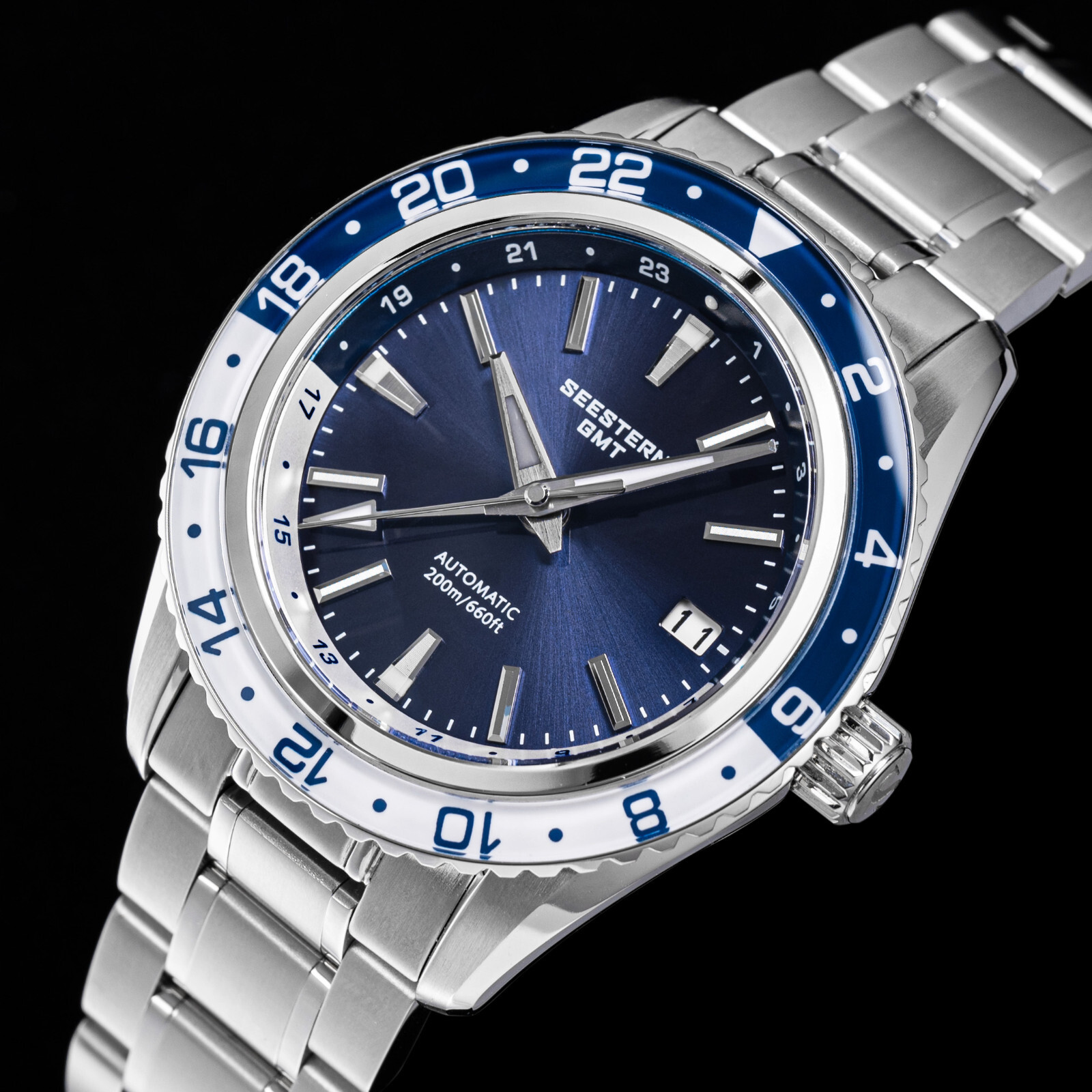 Seestern GMT S456.BE Sapphire Crystal Mechanical Mens NH34 Watch SEAGULL 1963