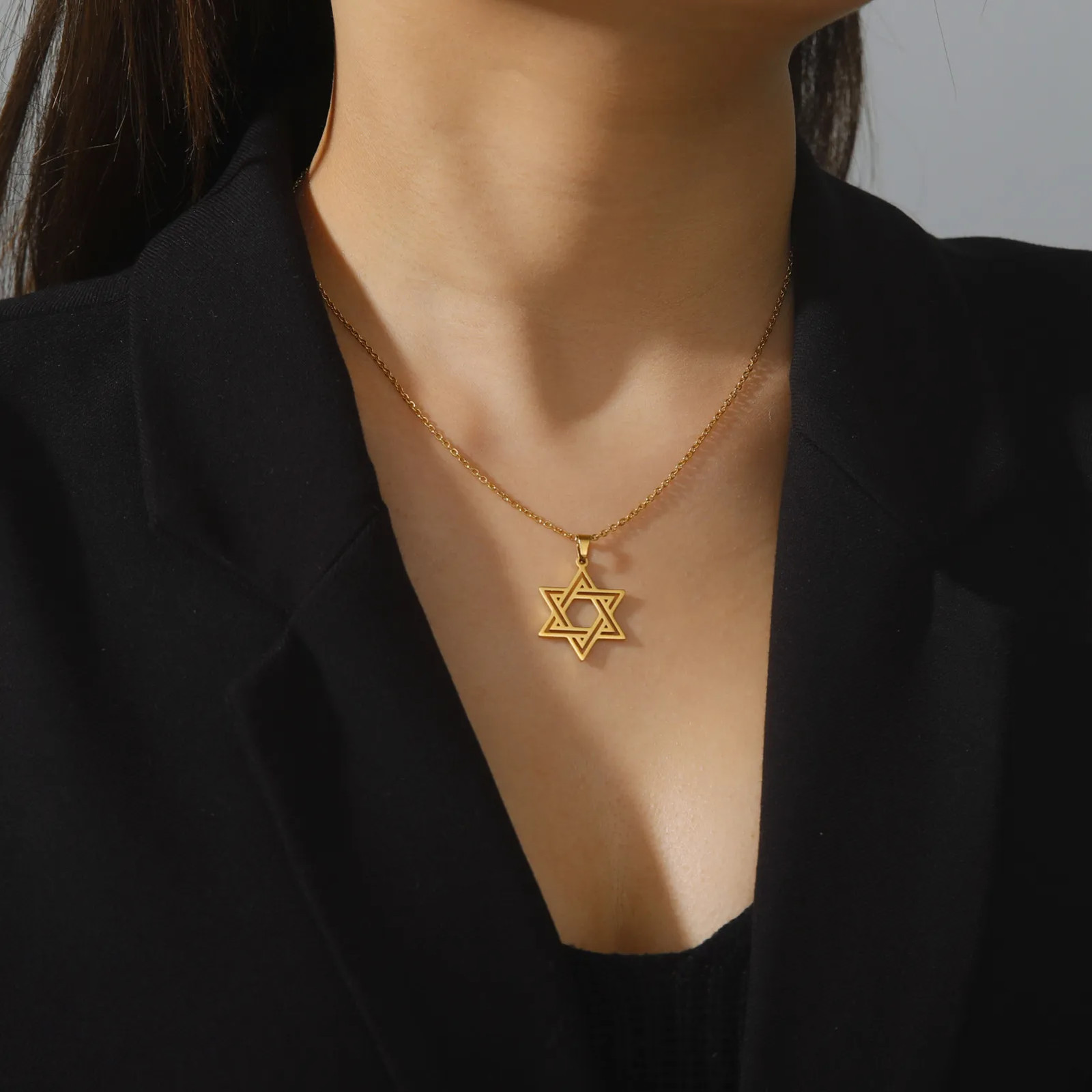 Jewish Stainless Steel Necklace Women Men Cutout Star of David