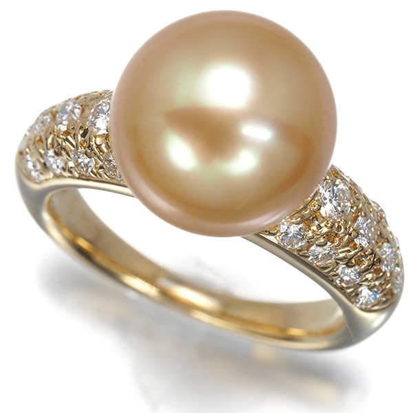 Auth TASAKI Ring Golden South Sea Pearl 10.9mm Diamond 0.39ct US5 18K YG