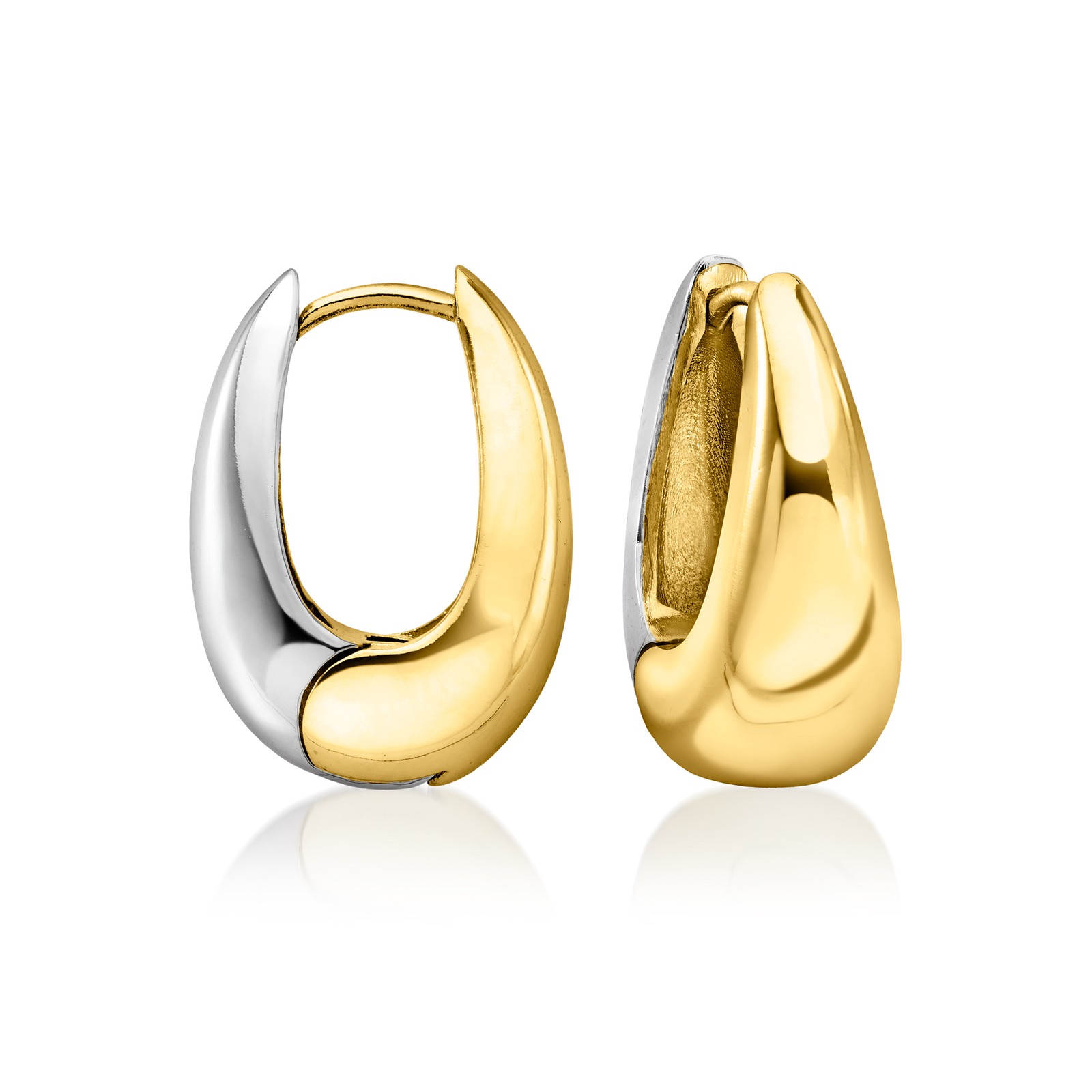 Ross-Simons Silver and 14kt Gold-Plated Oval Hoop Earrings. 7/8 inches