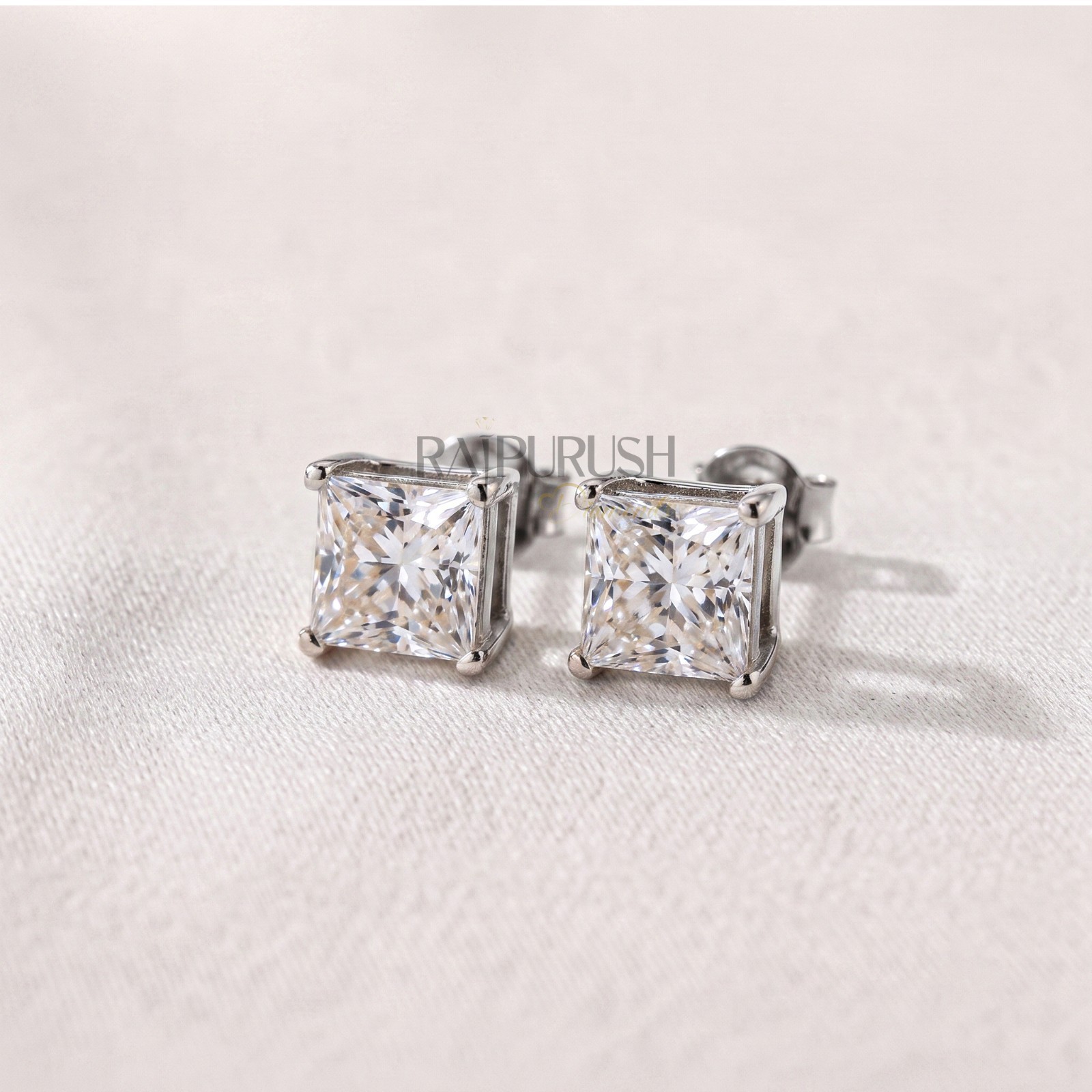 VVS1 Princess Cut Moissanite Solitaire Stud Earrings 14K Gold Plated 925 Silver