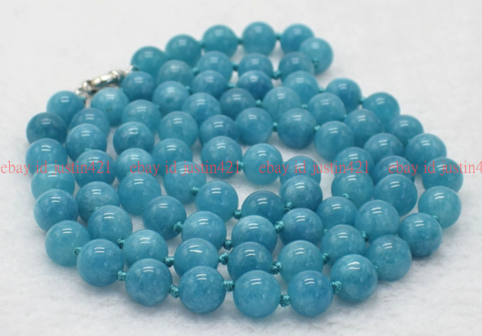 Natural 8/10/12mm Blue Aquamarine Round Gemstone Beads Necklace 16-100″ AAA+