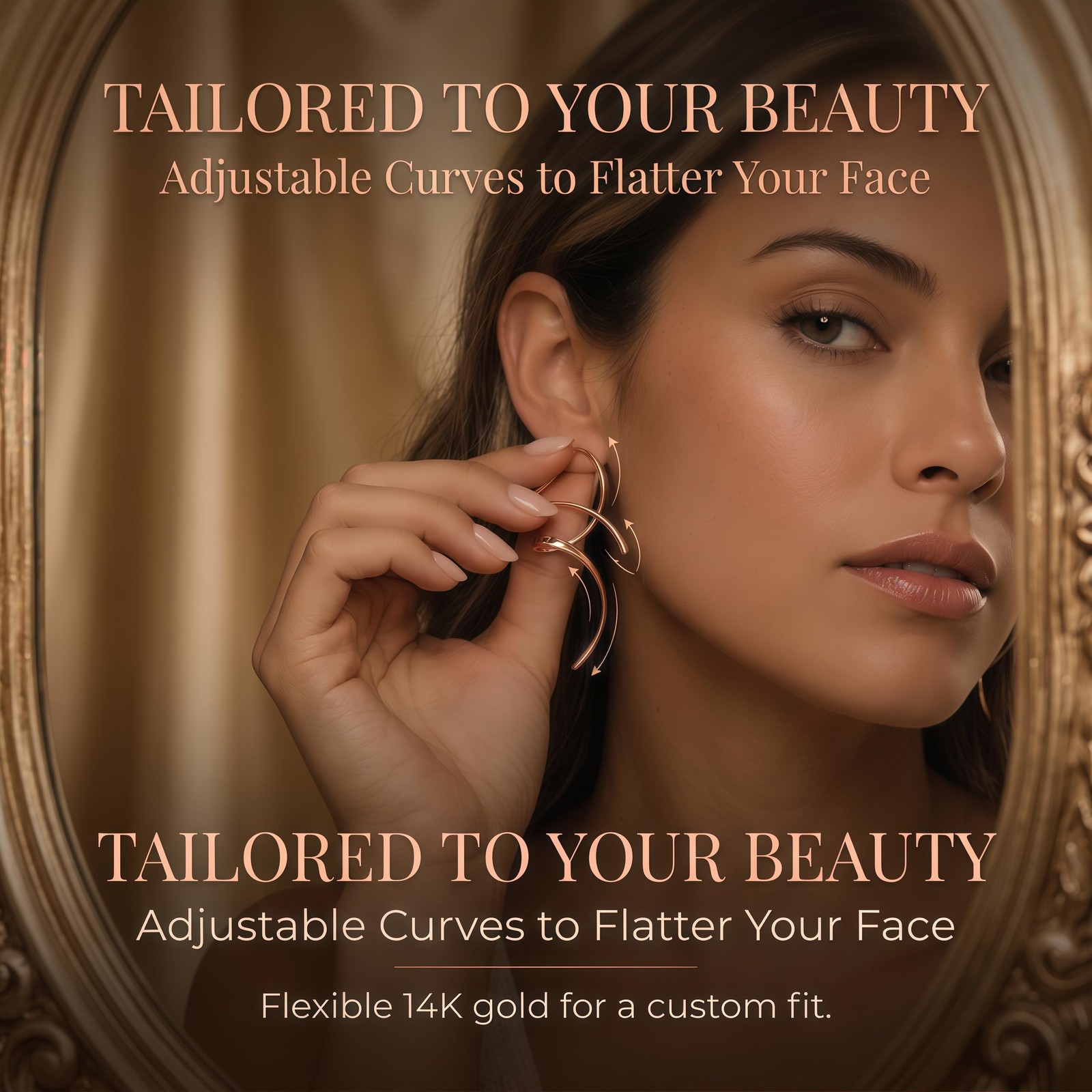 Gold Dangle Earrings For Women Hypoallergenic 1.77 inches, 14K rose gold pair