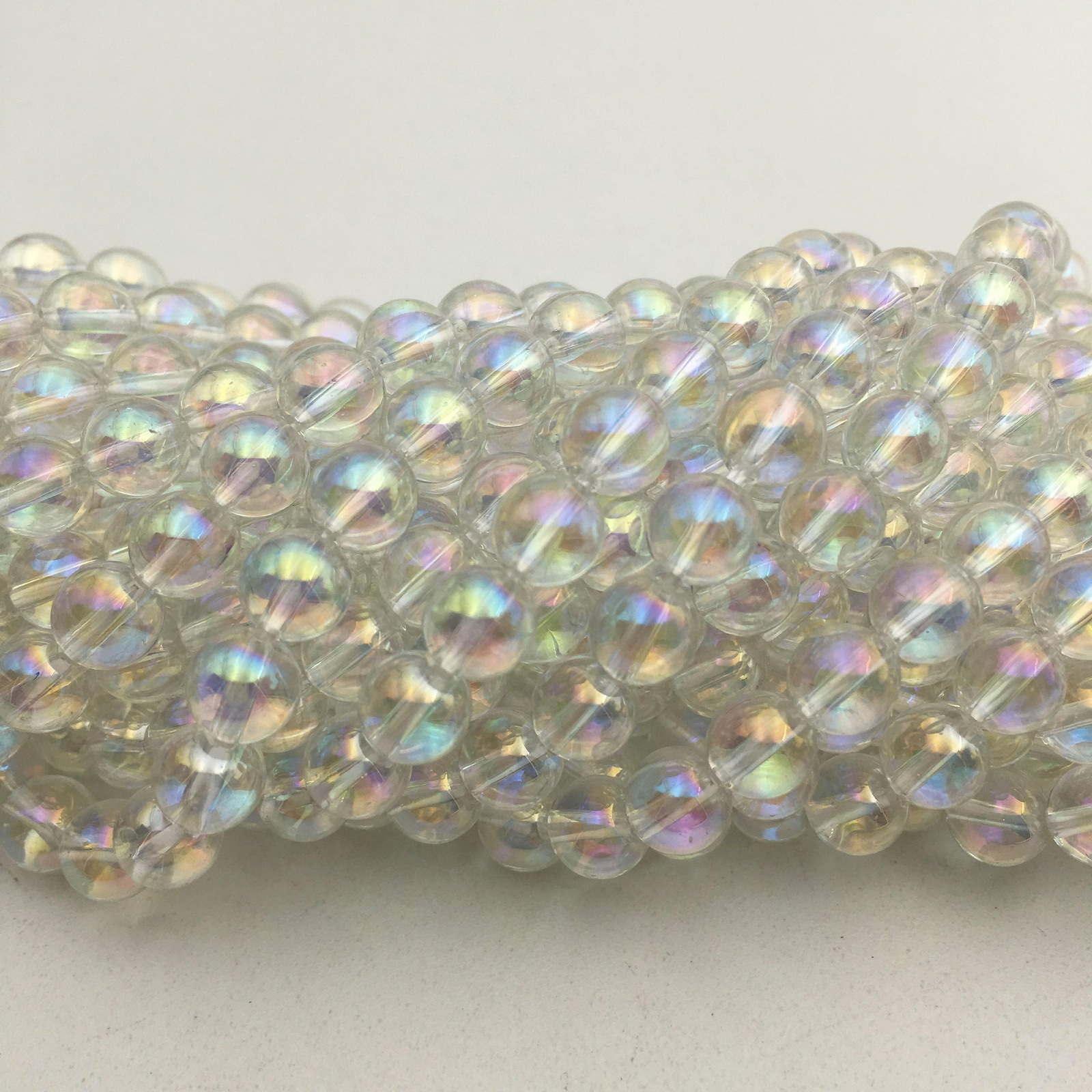 Clear Quartz AB Coat Smooth Round Beads 4mm 6mm 8mm 10mm 12mm 15.5″ Strand