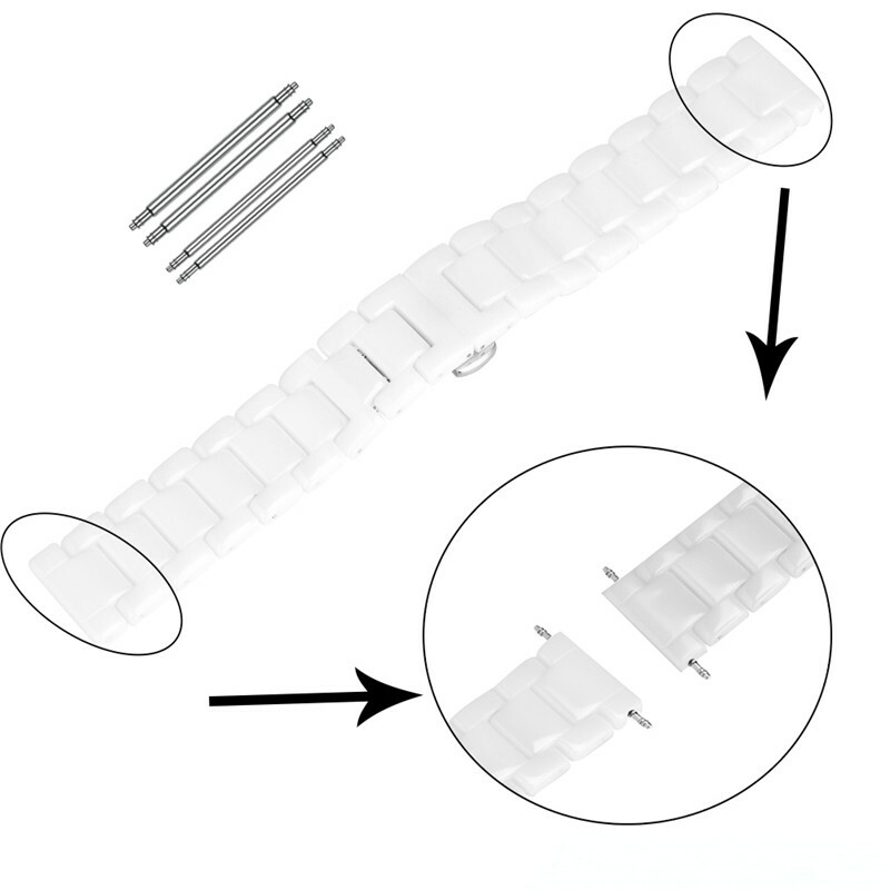 18/20/22MM Black/White Ceramics Watch Band Replacement Bracelet Butterfly Buckle