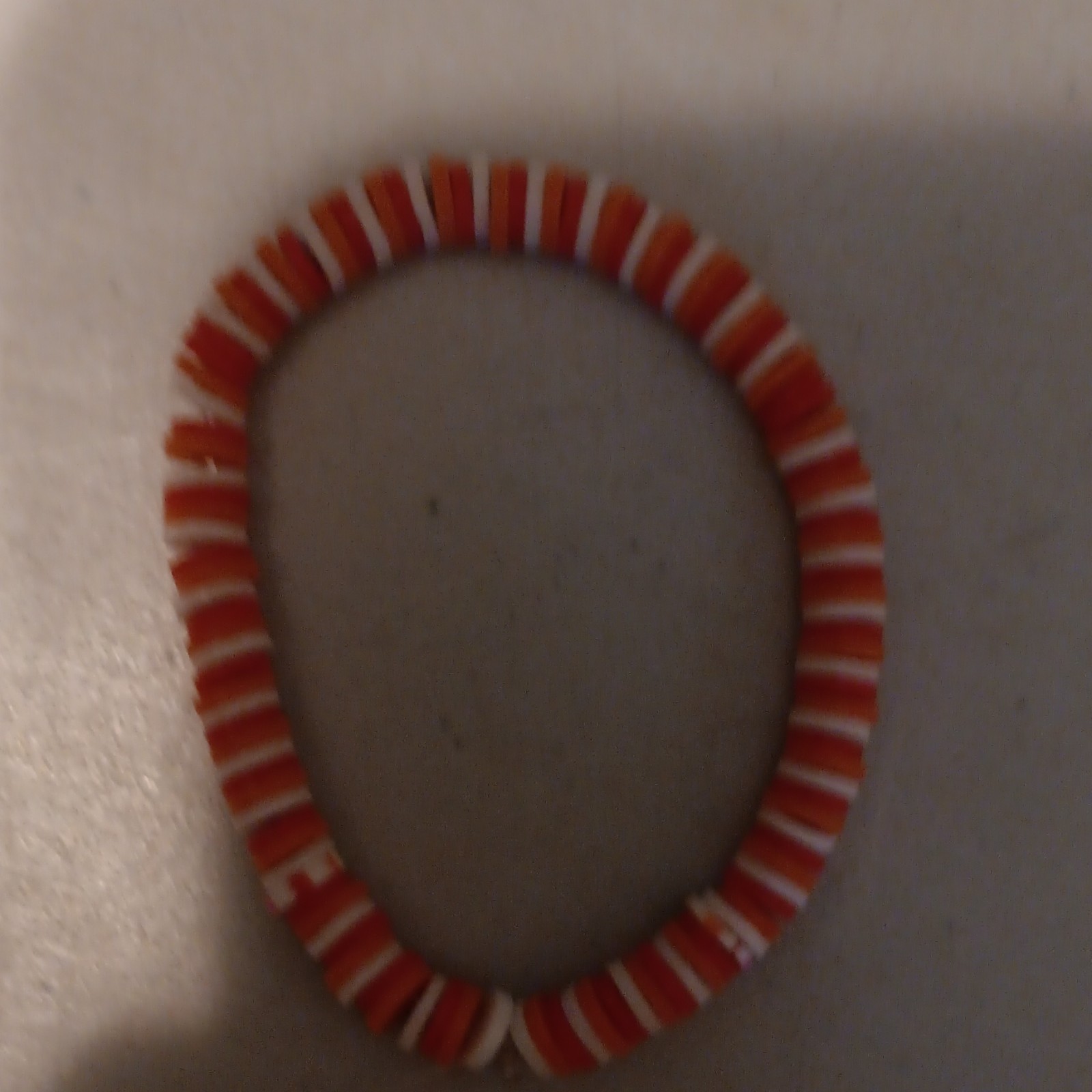 Orange & White Plastic Round Beaded Bracelet, Stretch Elastic, No Stone