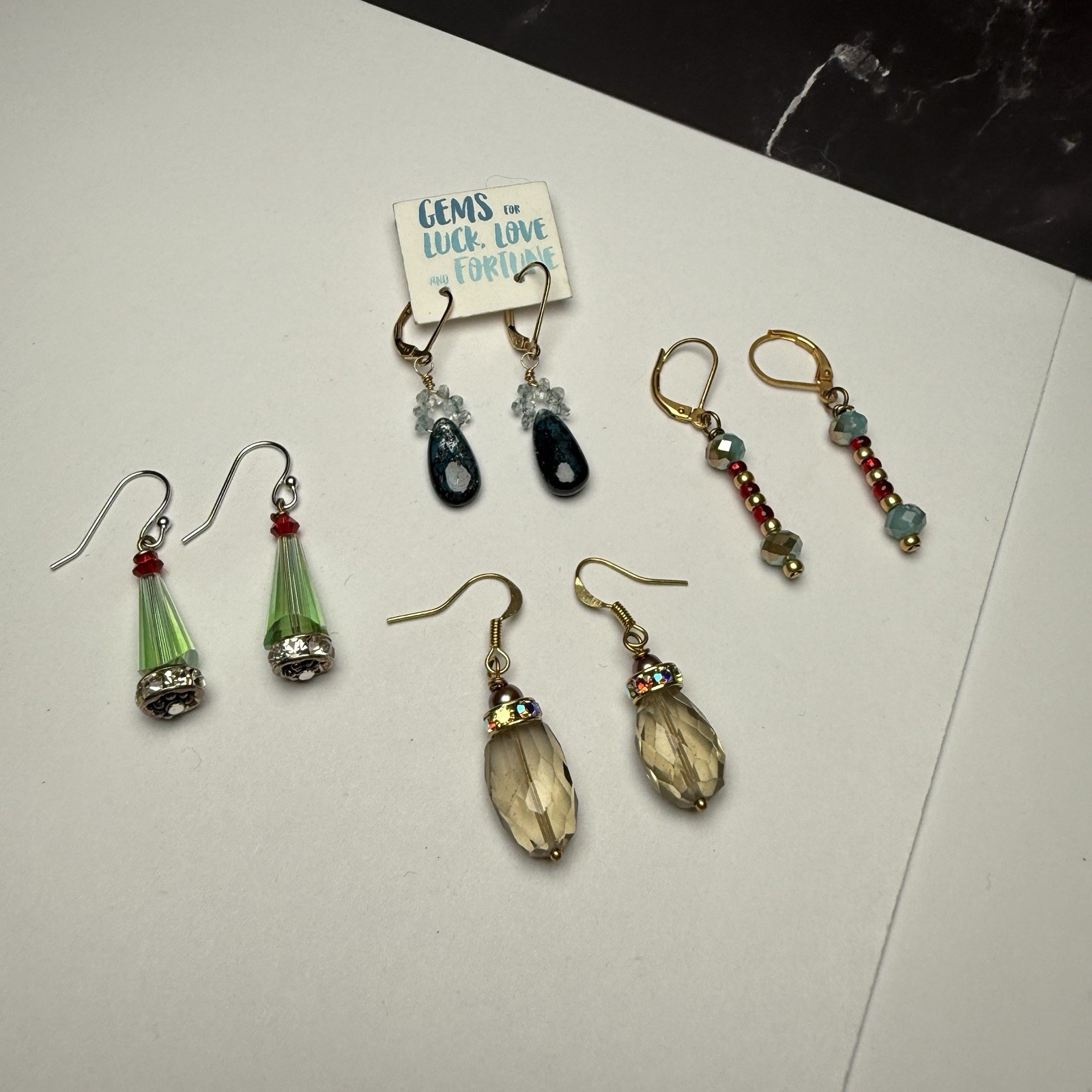 Dangle Drop Pierced Earrings Lot Of 4 Glass Bead Beaded
