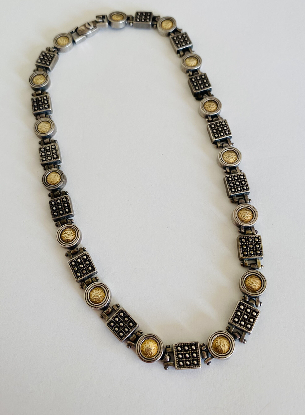 Vintage Anatoli Sterling Silver Round Square Link Chain Choker Necklace 45-Grams