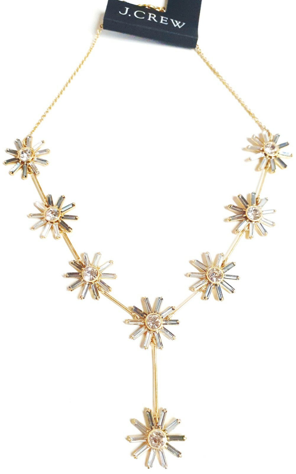 J.Crew Colorblock Crystal Flower Necklace in Black Diamond Gold Plated Brass NWT