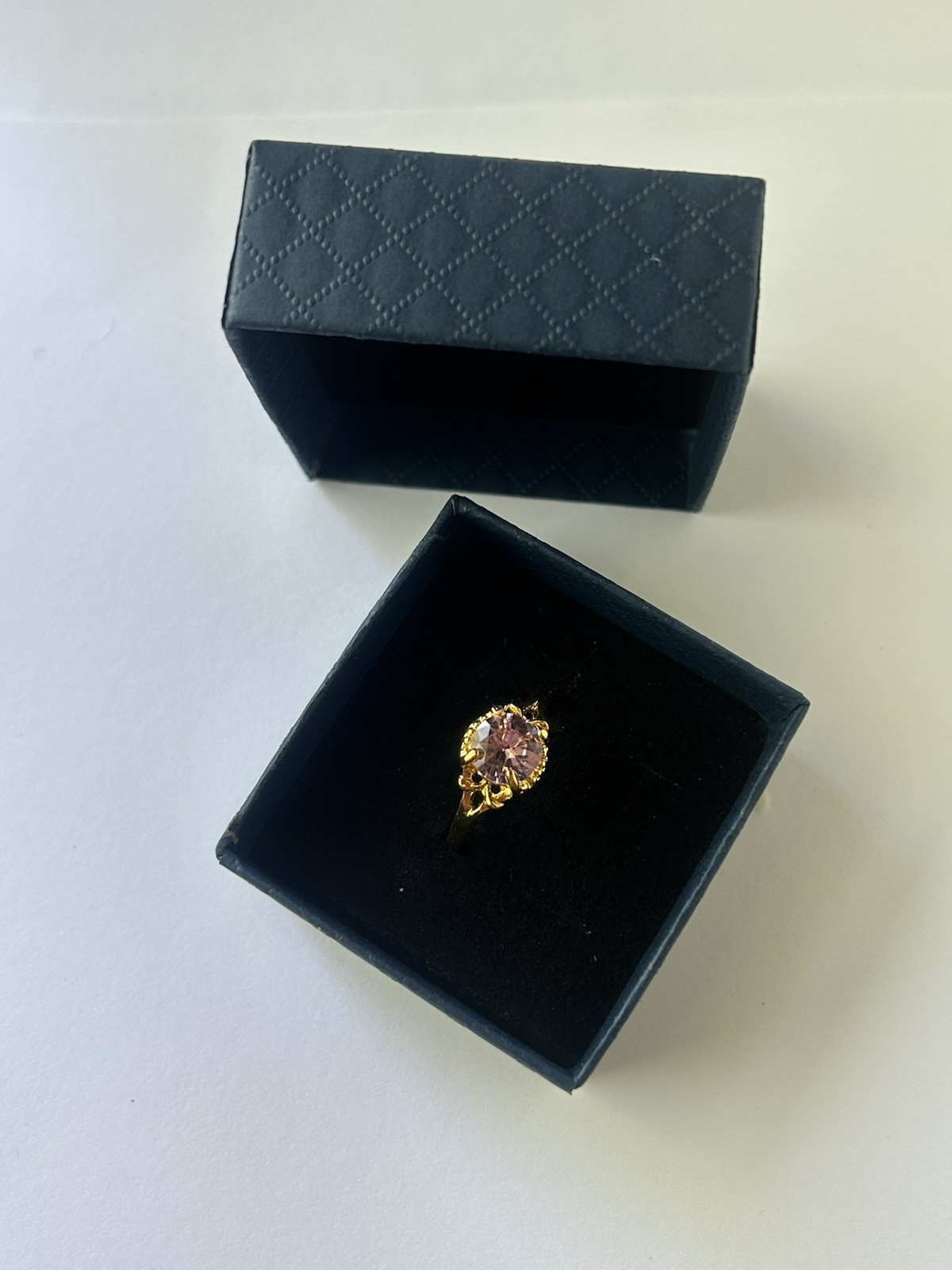 Vintage Pink Cubic Zirconia Ring Gold Plated Womens Size 9.5